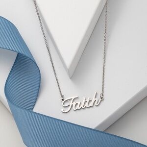 Silvertone FAITH Stainless Steel Necklace